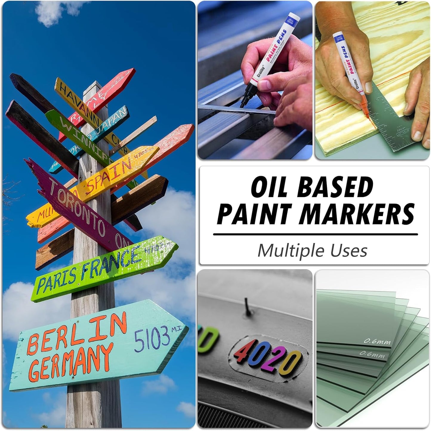 Blue Paint Markers, 12 Pack Oil-Based Waterproof Quick Dry Permanent Paint Pen Set for Rocks Painting, Wood, Fabric, Plastic, Canvas, Glass, Mugs, Metal, Tire, Stone, DIY Craft