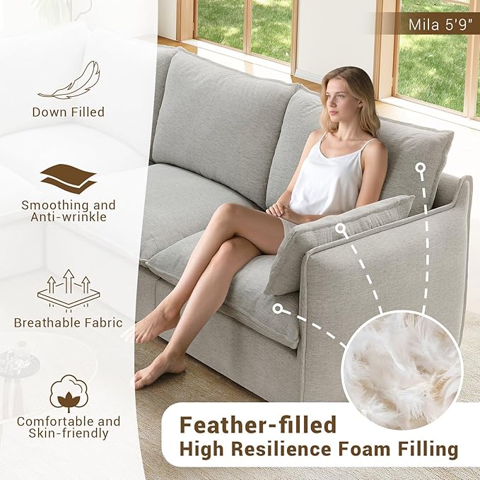 Forest aesthetics Cloud Modular Sectional,Middle Waterproof High Backrest Sectional Sofas,Down Filled Modular Couch with Removable Washable Cover for Living Room,Light Gray