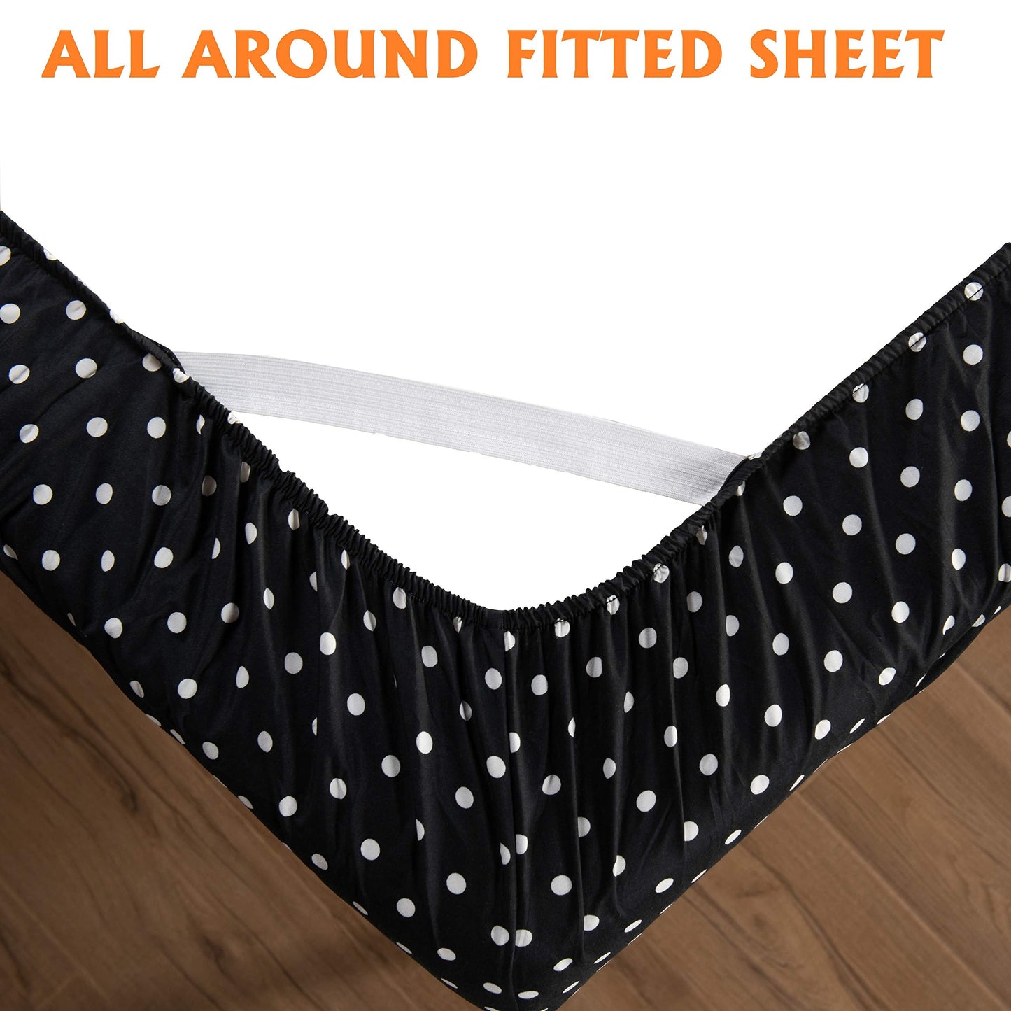 Elegant Comfort Luxury Soft Bed Sheets Polkadot Pattern - 1500 Premium Hotel Quality Microfiber Softness Wrinkle and Fade Resistant (6-Piece) Bedding Set, King, Black