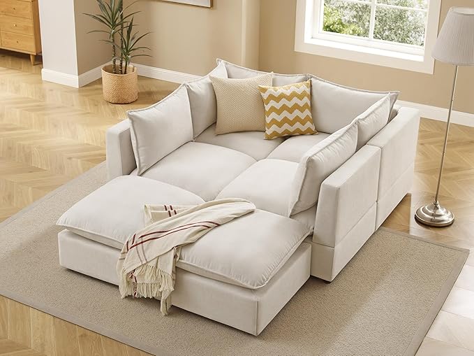 VANOMi Modular Sectional Sofa, Fully Modular Convertible Sleeper Sectional Couch with Reversible Chaise, 6 Seater for Living Room