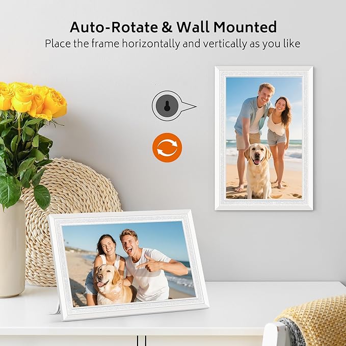 Frameo 10.1" Digital Picture Frame with 32GB Memory White WiFi Electronic Photo Frame 1280 x 800 IPS HD Touch Screen Auto-Rotate Slideshow Wall Mountable Share Photos/Video Remotely Anywhere