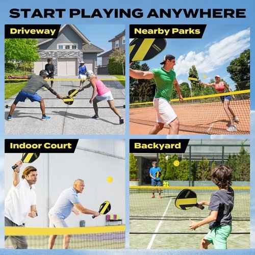 AboveGenius Pickleball Set with Net, Pickleball Paddles Set of 4, Portable Net for Driveway, Lightweight Rackets, 4 Outdoor Balls, 1 Storage Bag