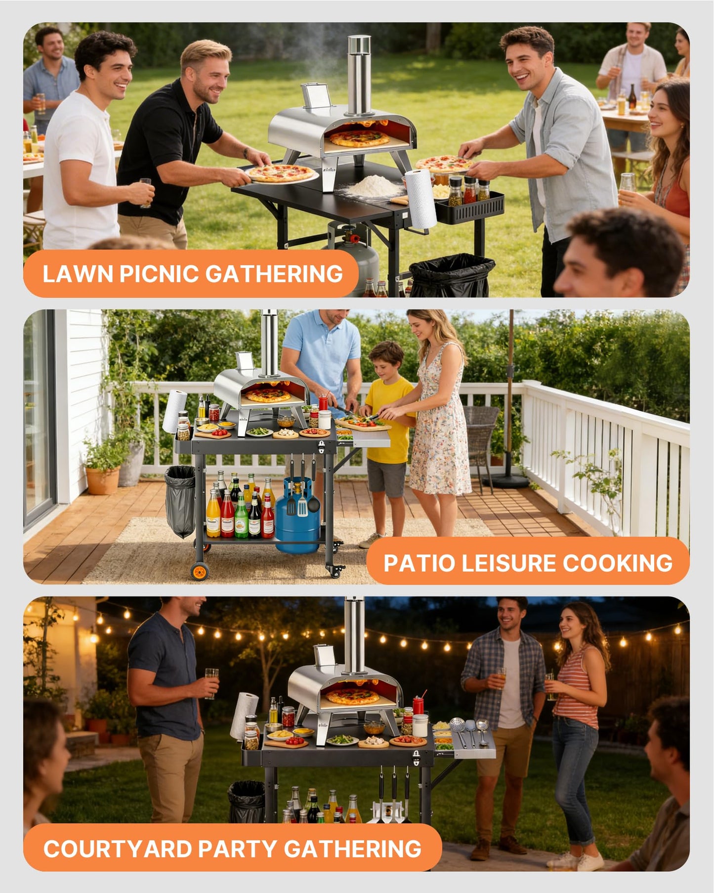 GANGSHELO Outdoor Pizza Oven Table with Topping Station, Portable Pizza Oven Cart with BBQ Prep Tables Station for Ninja Woodfire Grill, Blackstone Griddle, Tabletop Grill