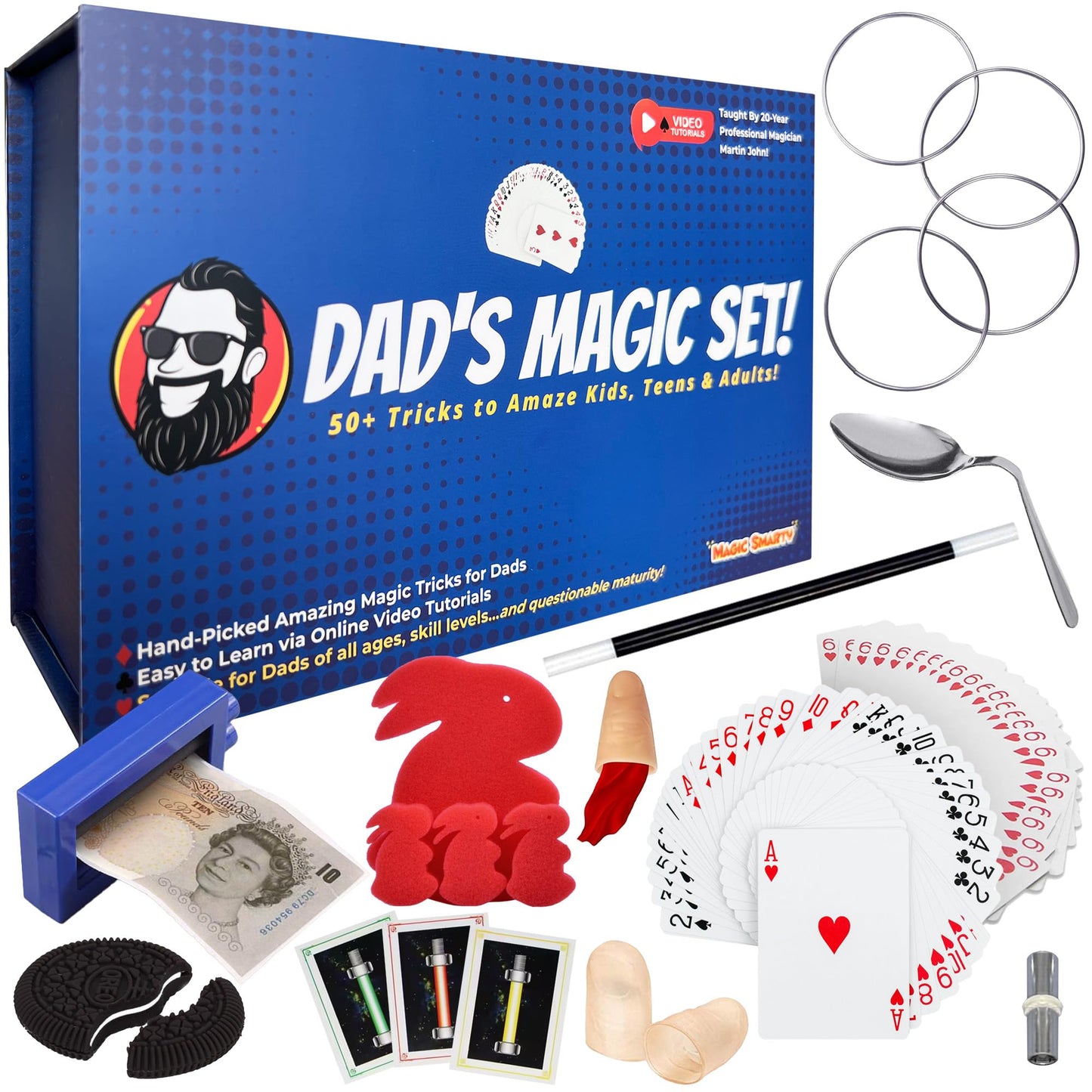 Dad’s Magic Set – 50 Awesome Tricks for Dad to Amaze The Family – Video Tutorials Included - Taught by 20-Year Pro Magician Martin John - A Great Fun Dad Gift
