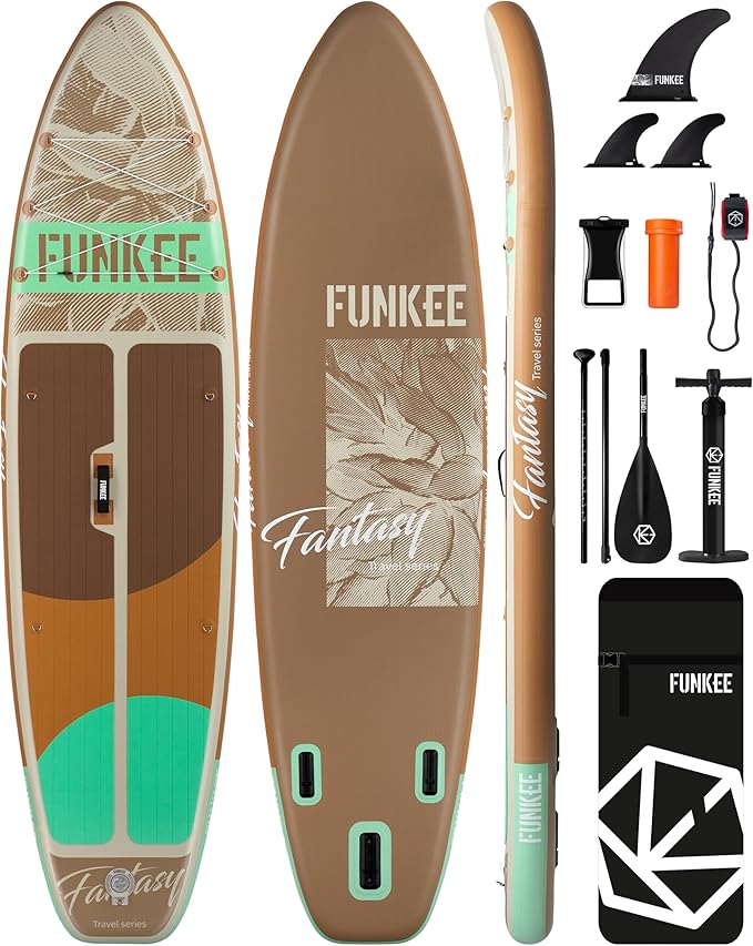 FUNKEE 11’×34"×6" Extra Wide Inflatable Stand Up Paddle Board, Sup Board with Removable Fins, Backpack, Floating Paddle, S...