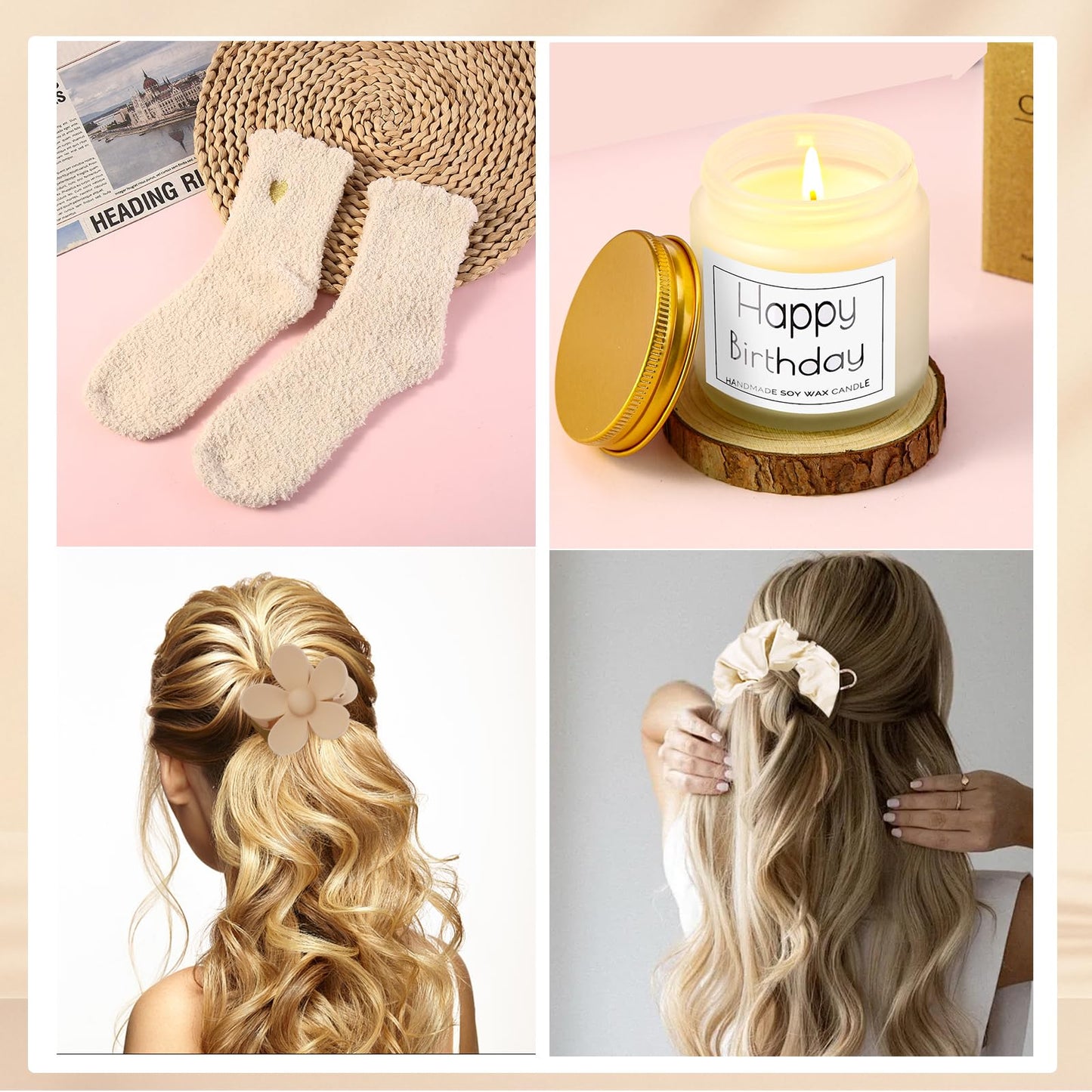 Birthday Gifts for Teen, Cute Inspirational Gift Daisy Presents Set Ideas for Sister Daughter Friends, Happy Birthday Gift Basket with Ice Glass Cup for Her (Beige)