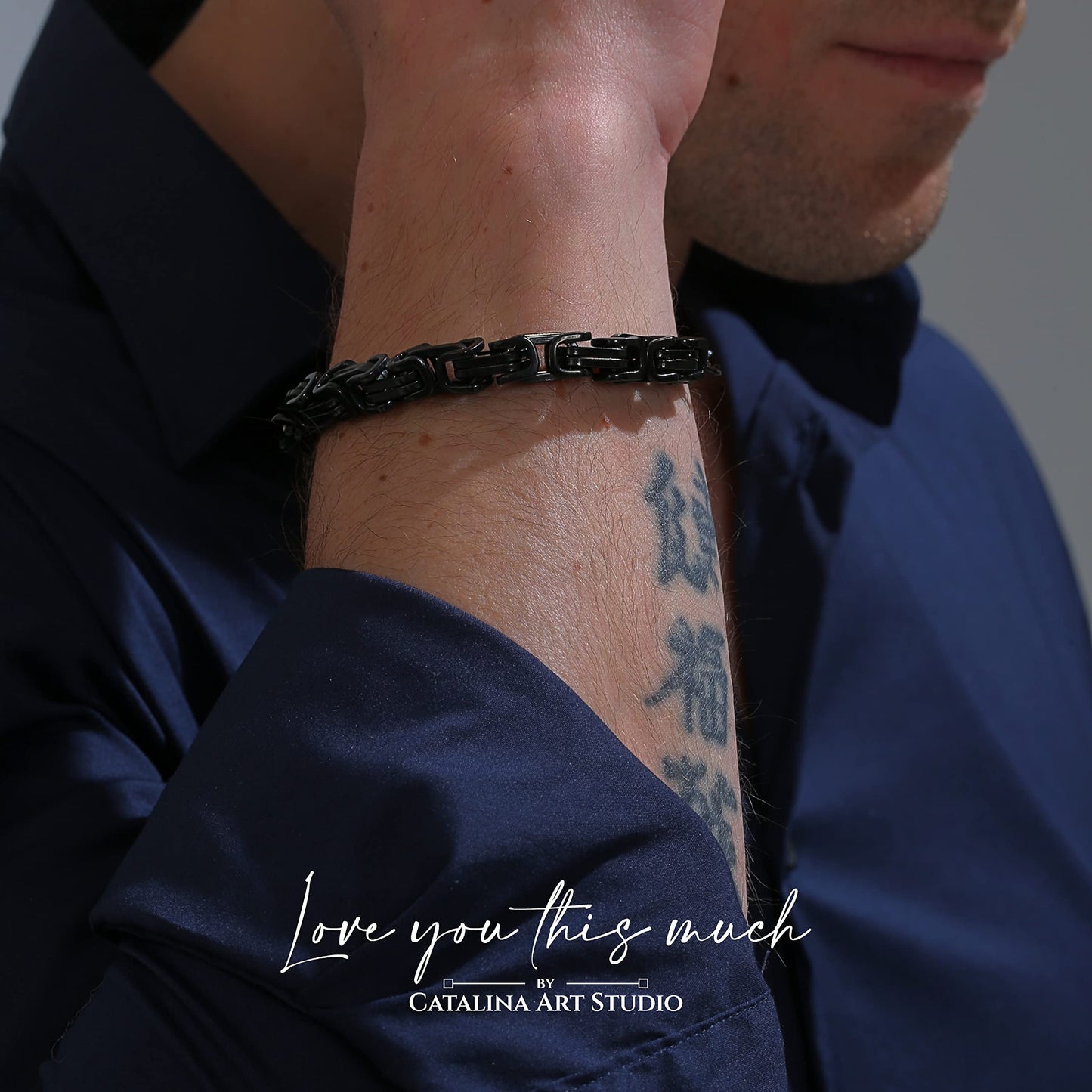 Love You This Much Sentimental To My Brother Bracelet, Unique Gift for Brother Birthday, Present for Big Bro Little Bro from Sister (Black-Black, Stainless Steel)