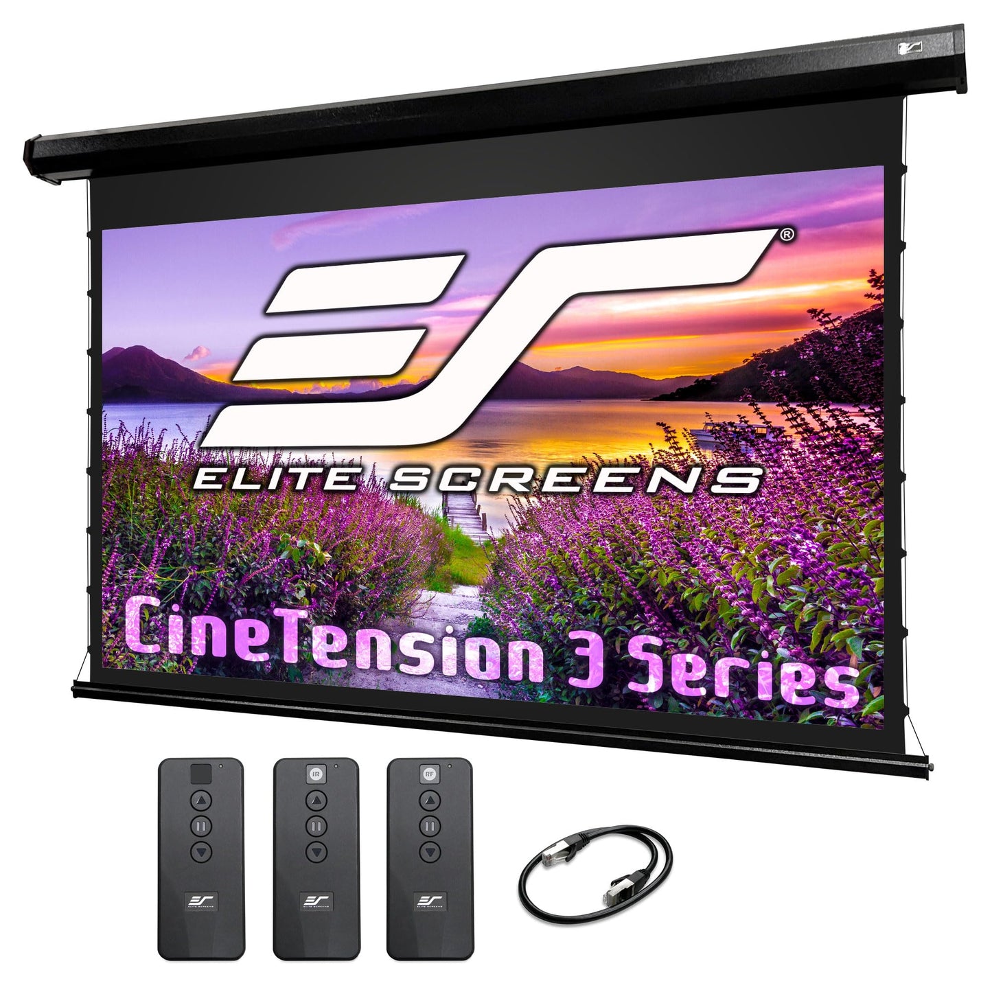 Elite Screens CineTension 3 Projector Screen, 120-inch 16:9, Indoor Electric Motorized ISF Material Tab Tension Home Theater Automatic Front Projection Movie Office Presentations, TE120HW3, Black