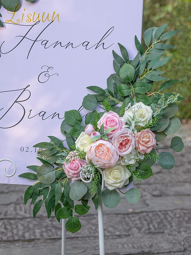 Wedding Arch Flowers, Artificial Floral Decor for Wedding Ceremony & Reception, Standard Size Large Flower Swag Set for Backdrop & Welcome Sign, Pack of 2 (Blush & Pink)