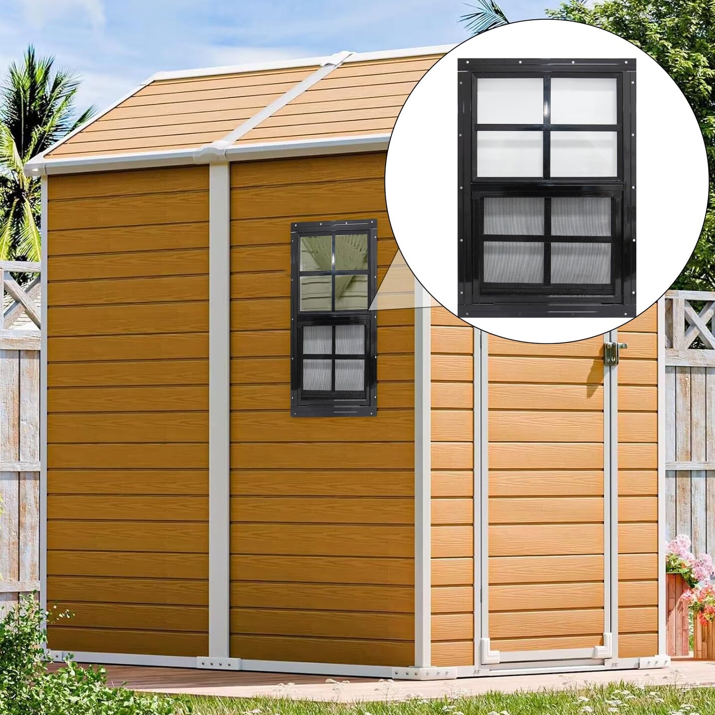 NeatiEase 2 Pack Shed Window with Black Frame, 24 x 36 Flush Mount Small Window with Tempered Glass and Fiberglass Screen for Shed, Chicken Coop, Playhouse, Household, Garage