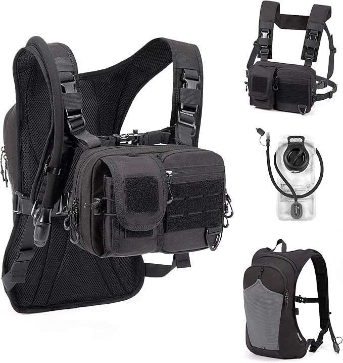 CLTAC 2-in-1 Convertible Chest Pack and Hydration Backpack with 2.5L Water Bladder, Adjustable Molle Hydration Vest for Wo...