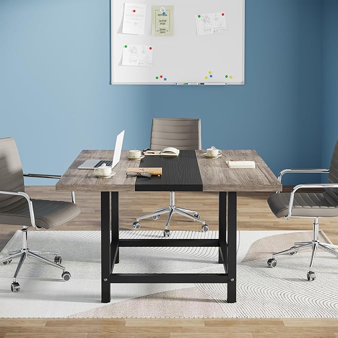 Tribesigns Square 4 People Conference Room Table, Gray 39.4L X 39.4W X 29.52H Inches Small Meeting Room Table for Home Office, (Chair not Included)