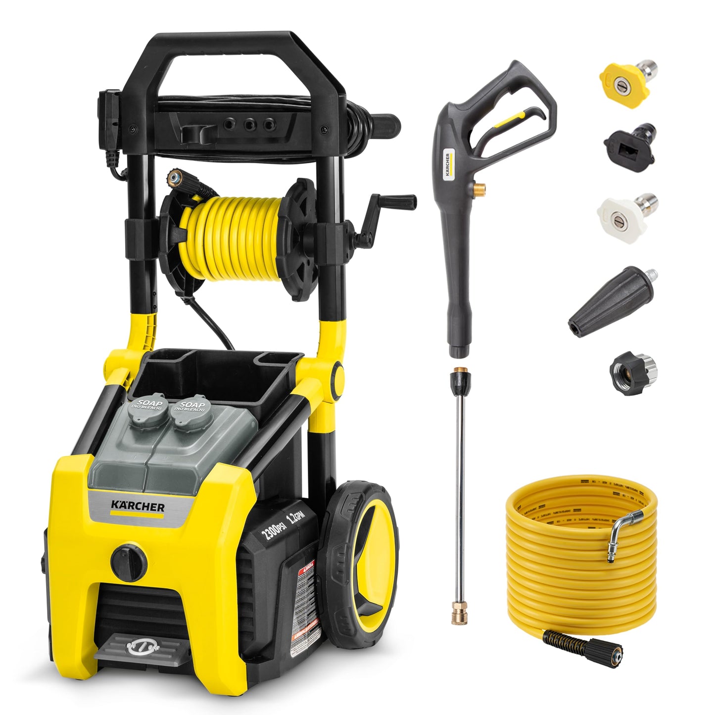 Kärcher Pressure Washer K2300PS, CETA Certified, 4 Spray Nozzles, Detergent Tank, Hose Reel, for Cars, Driveways, Siding, Patios, 1.2 GPM