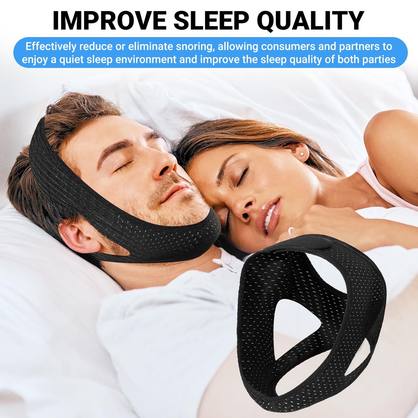 OHELEEP Anti Snore Chin Strap for CPAP Users, Snore Stopper Adjustable, Chin Strap for Sleeping Comfortable Stop Snoring Solution, Anti Snoring Devices Breathable and Reusable, Black, M