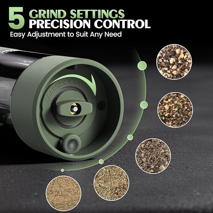 Salt and Pepper Grinder Set Mom Christmas Gifts, Electric Automatic Green Salt Pepper Shakers Home Kitchen Gadgets for New Home, Adjustable Coarseness Pepper Grinder Kitchen Appliances