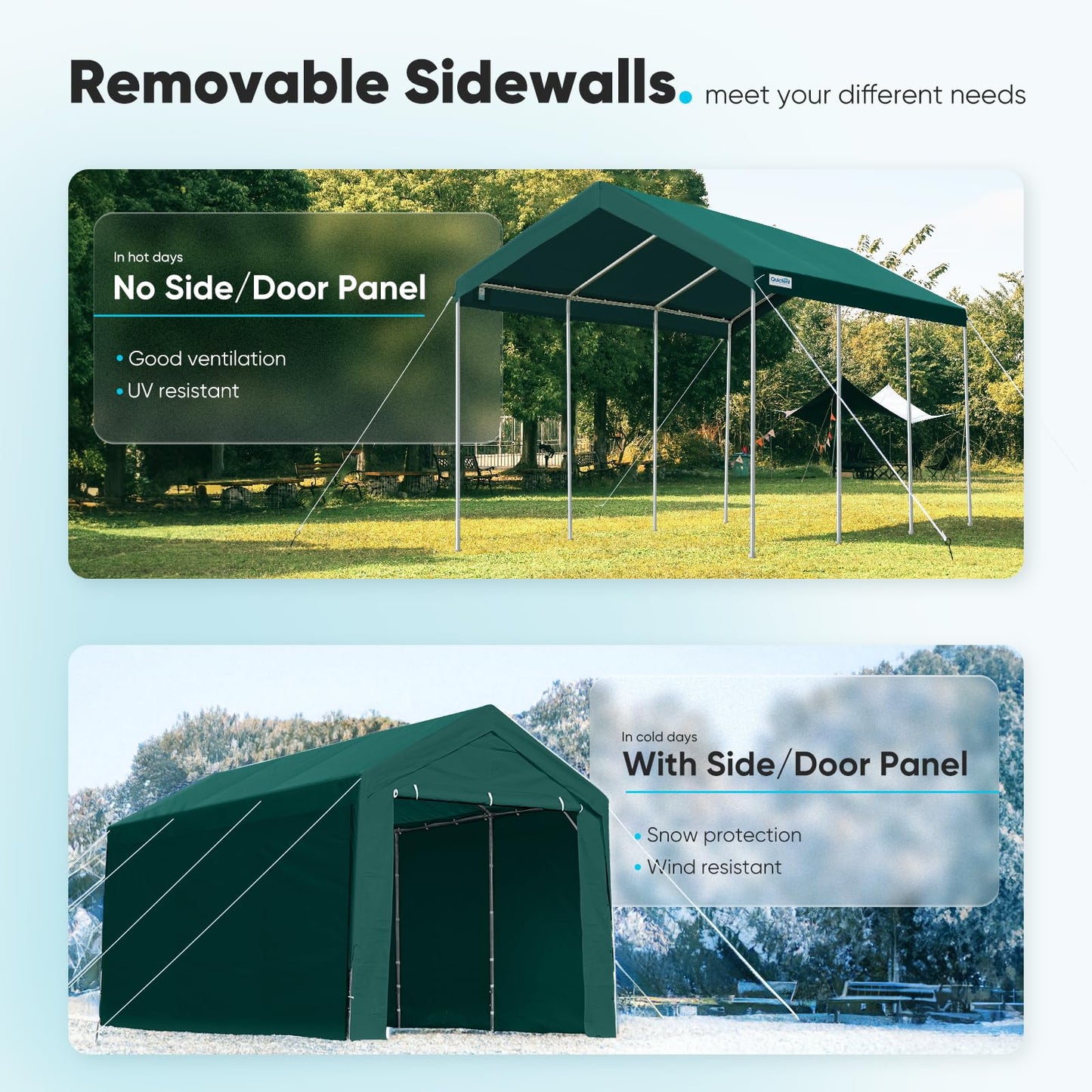 PEAKTOP OUTDOOR 10x20 ft Heavy Duty Carport with Removable Sidewalls, Portable Car Canopy, Garage Tent, Boat Shelter with Reinforced Triangular Beams, Green