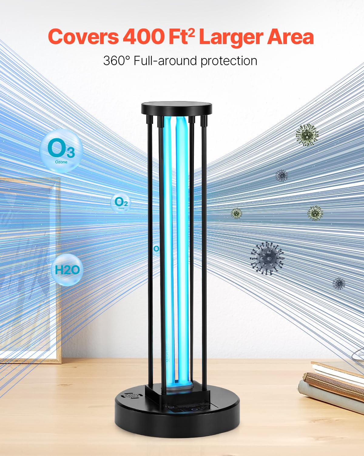 Vevor Uv Light, 36W Ultraviolet Lamp With Ozone Purifier, Uvc Lamp With 30/60/120 Minutes 3-Gear Timer And Remote Control, For R