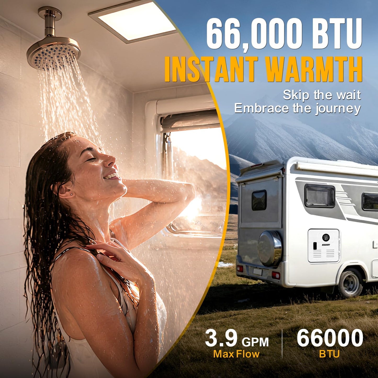 RV Tankless Water Heater - Endless Hot Water for Camping & High Altitude, 12V DC Propane Gas, High Altitude Ready (9,800ft), CSA Certified with Digital Display for Travel Trailers Pearl White