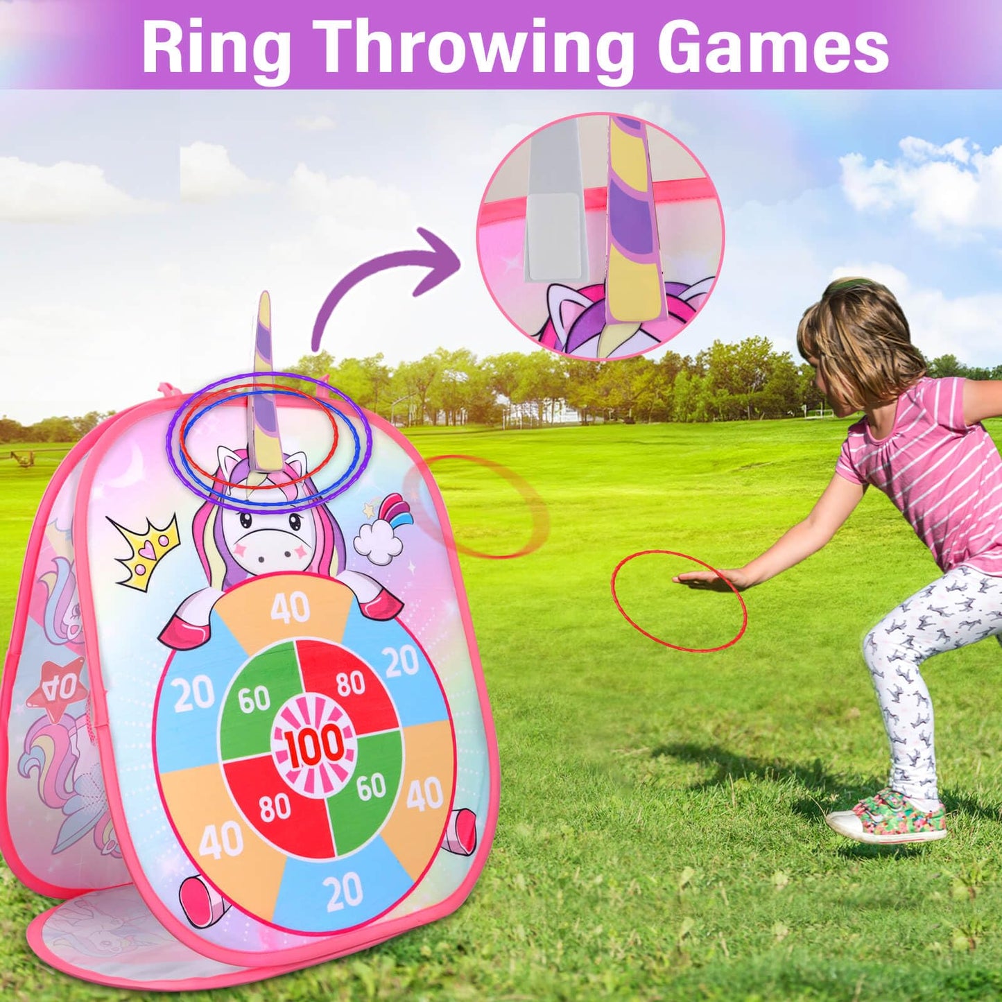 YOTOY Bean Bag Toss Game for Kids Outdoor Toys Age 3-8 Years Old: Unicorn Party Games, Backyard Yard Activities Outdoor Toys for Toddler, Birthday Gift for Girls 3 4 5 6 7 8 Year Old