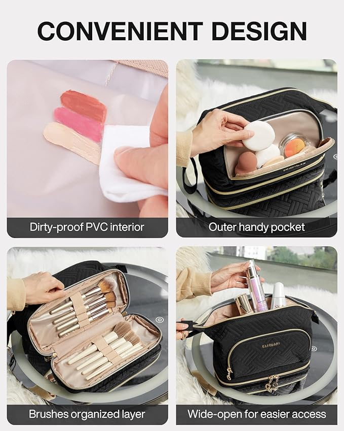 BAGSMART Travel Makeup Bag, Cosmetic Bag Make Up Organizer Case,Large Wide-open Pouch for Women Purse for Toiletries Accessories Brushes