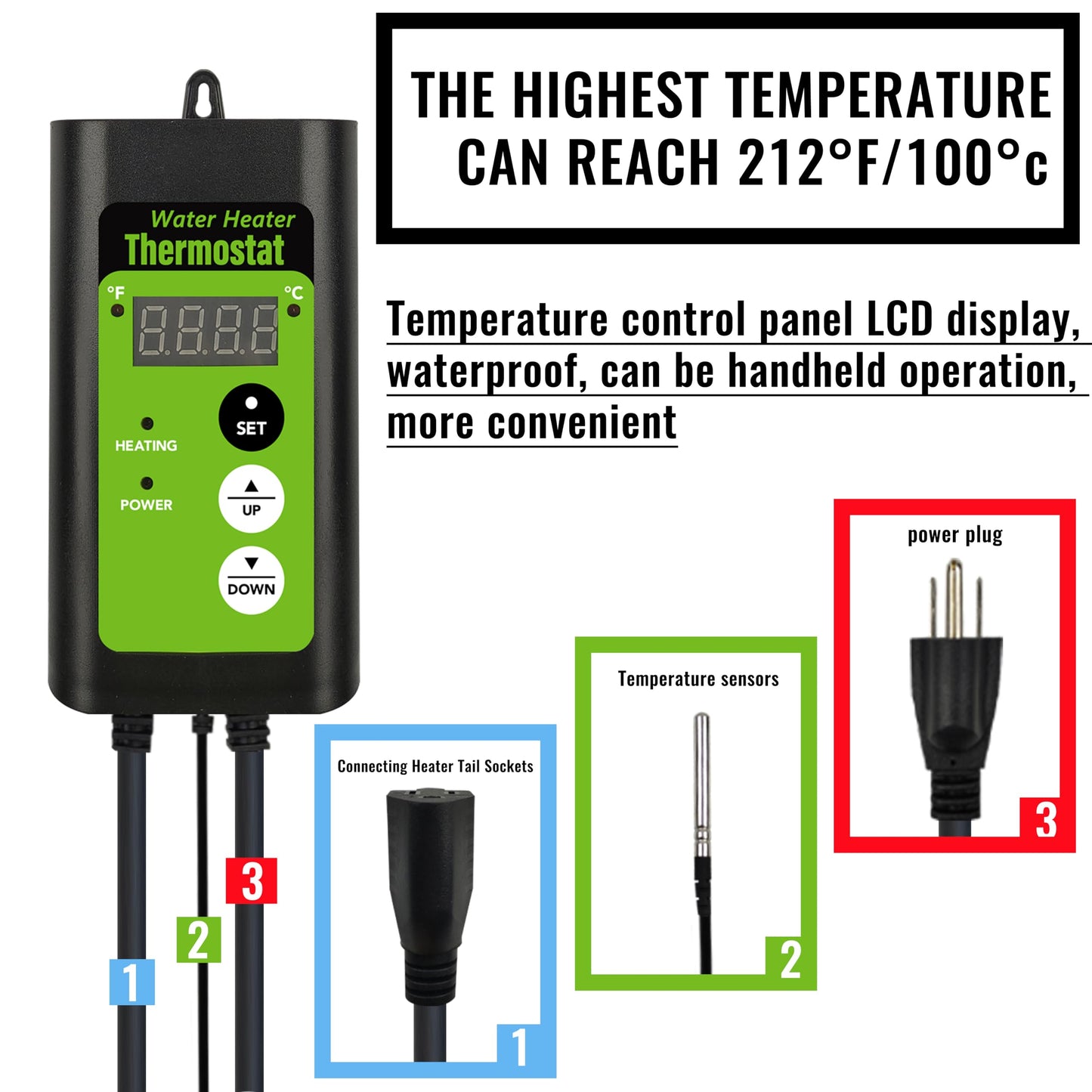 LINGLONGTEMP 1500W Titanium Submersible Portable Electric Hot Tub & Pool Immersion Water Heater with GFCI and Temp Control for Baptistry, Bathtub, Baptismal, Sap, Above Ground Pool and Inflatable Pool
