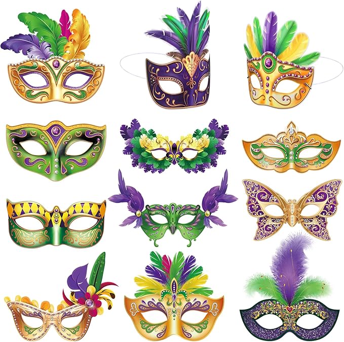 Capoda 24 Pcs Mardi Gras Masks Bulk Masquerade Venetian Costume Mask for Girls Boys Adults Mardi Gras Costume Party Supplies