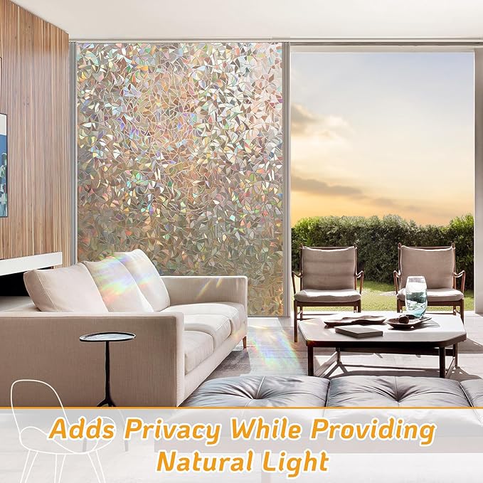 LUTE Window Privacy Film, Rainbow Window Flim, 3D Decorative Stained Glass Cling, Non-Adhesive Vinyl Static Cling Removable Glass Sticker, Sun UV Blocking Covering for Home, Brown, 23.6 x 78.7 inches