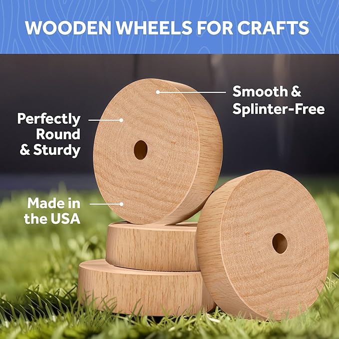 1-inch Diameter Slab Wooden Wheels for Crafts, 1/4-inch Hole, 3/8-inch Thick, Pack of 100 Mini Wooden Hobby Wheel for Model, by Woodpeckers