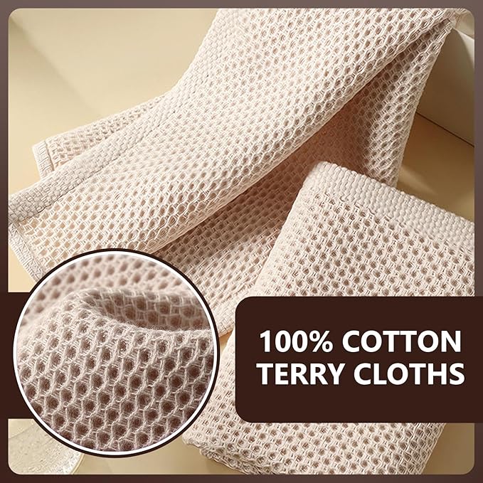 FGSAEOR 100% Cotton Kitchen Dish Cloths & Dish Towels Set, Ultra Soft Absorbent Waffle Weave Dishcloths for Drying Dishes Quick Drying Kitchen Towels Dish Rags, 12x12” (6-Pack), Multi-Color