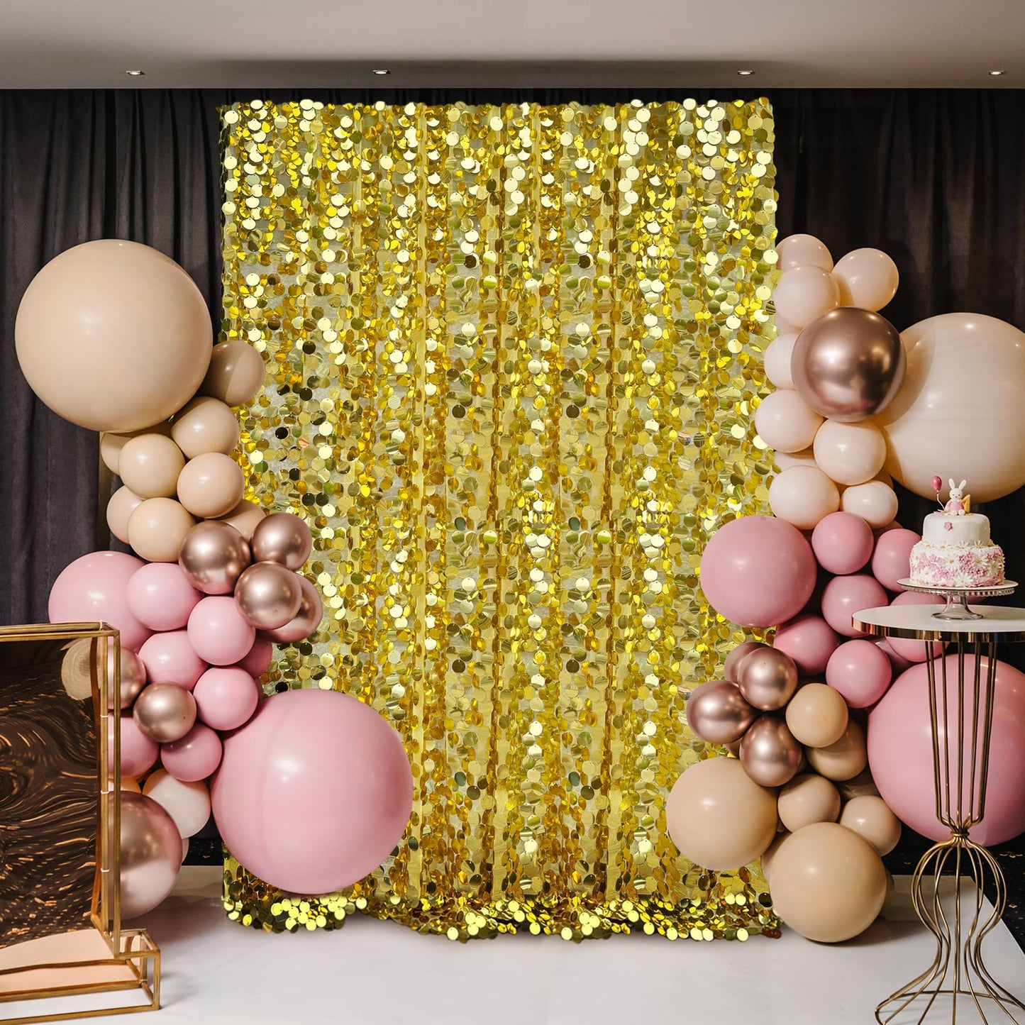 HMQIANG Gold Payette Sequin Backdrop, 4x10 Feet, 2 Panel Shimmer Large Sequin Backdrop Curtain for Decor, Parties, Home