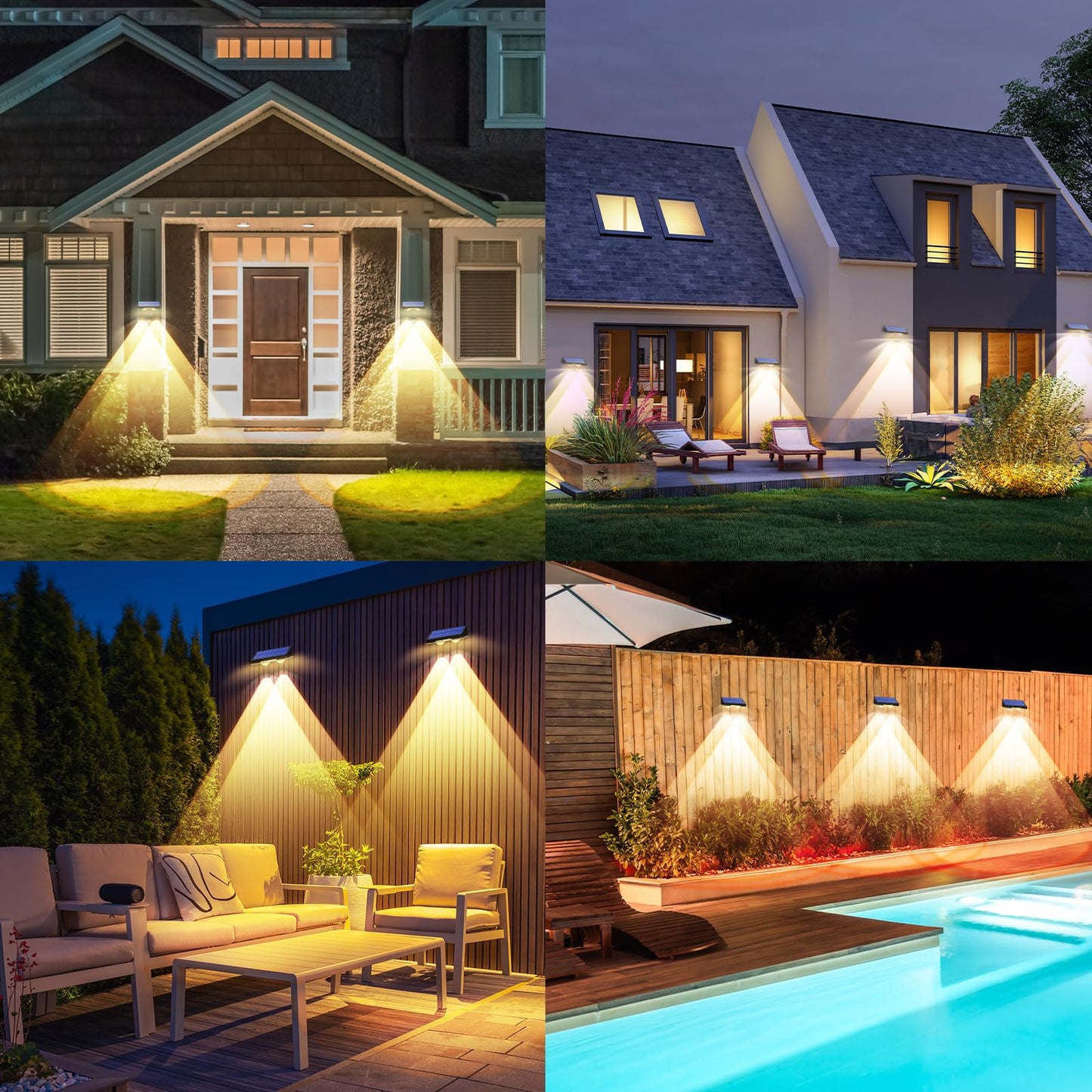 TECKNET Solar Fence Lights Outdoor 8 Pack, 3 Modes 3500K/4500K/6500K, IP66 Waterproof LED Deck Light, Dusk to Dawn Fence Lights Solar for Wall, Railing, Step, Patio, Pool, Backyard, Outside