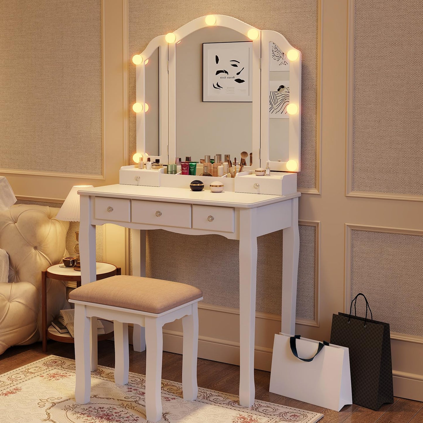 Phonrida Makeup Vanity with Lights White Vanity Desk with Mirror and Lights Vanity Table with Lighting Vanity with Mirror with Lights and Drawers Vanity Mirror with Light Desk