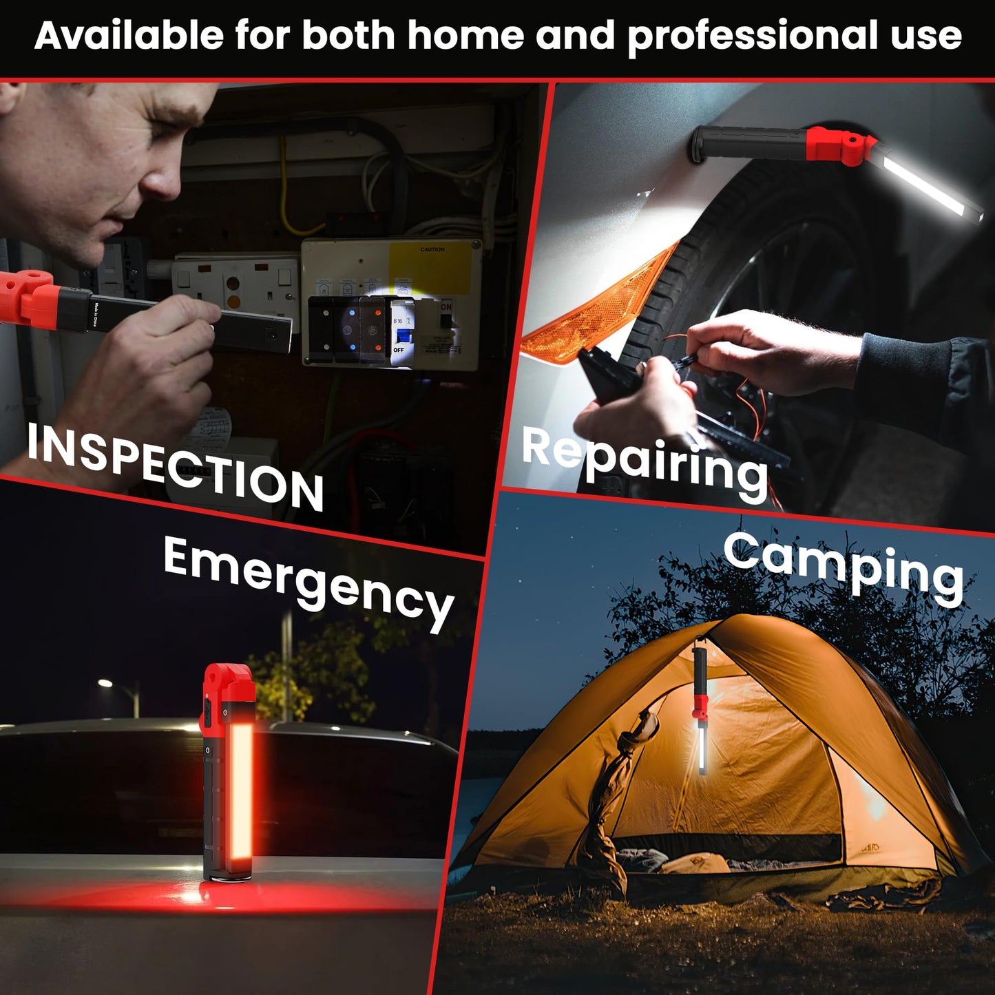 LAIMITTOS Rechargeable Work Light 2200mAh Magnetic LED Work Light Flashlight Mechanic Light Tool for Men Him, Foldable Lamp with Hook for Car Repair Emergency BBQ Grill (4 Pack)
