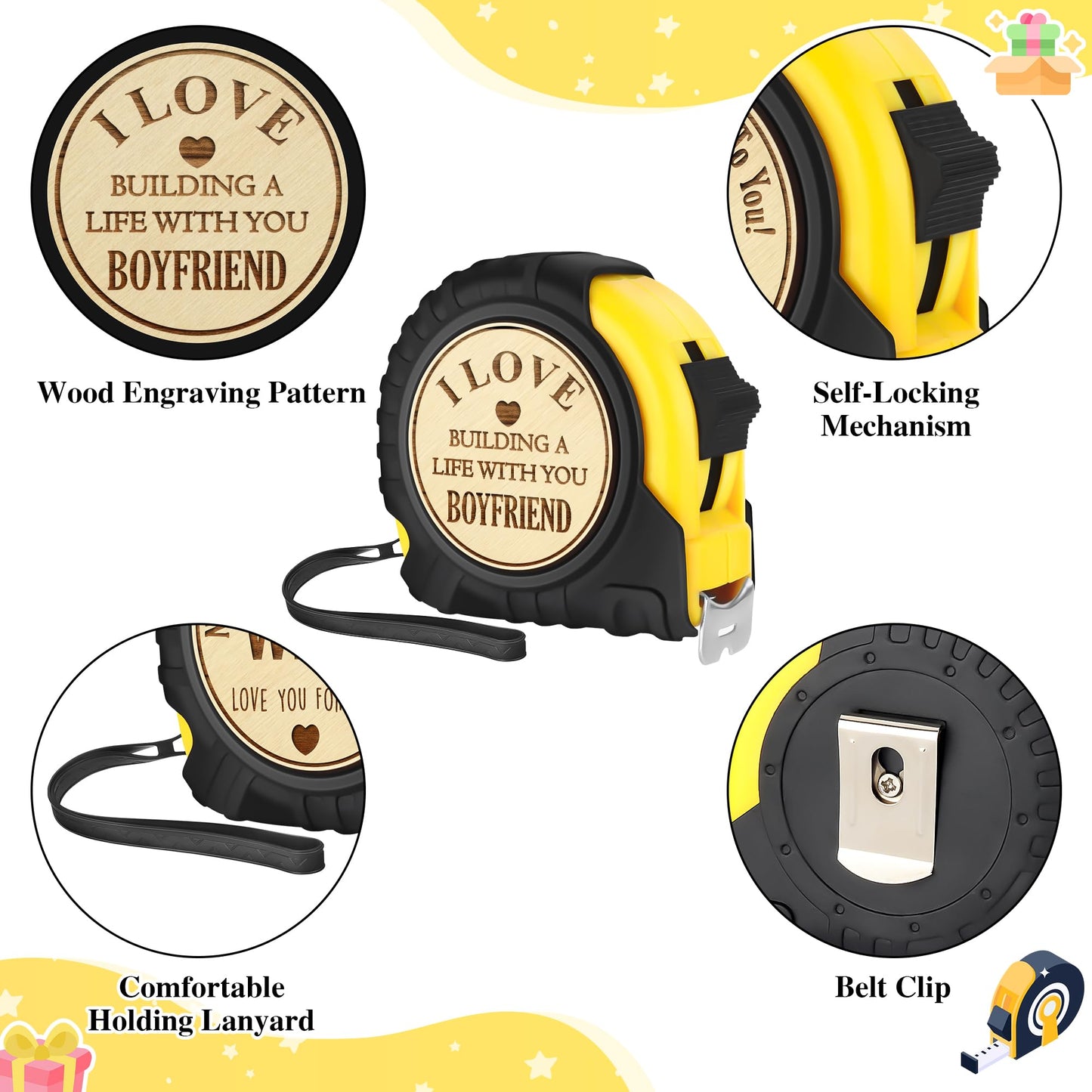 Boyfriend Fathers Day Birthday Gift from Girlfriend, I Love My Boyfriend, Cute Month Year Anniversary Tool Gifts Ideas for Him Boyfriend, Cool Long Distance Tape Measure 25 FT Tool Presents