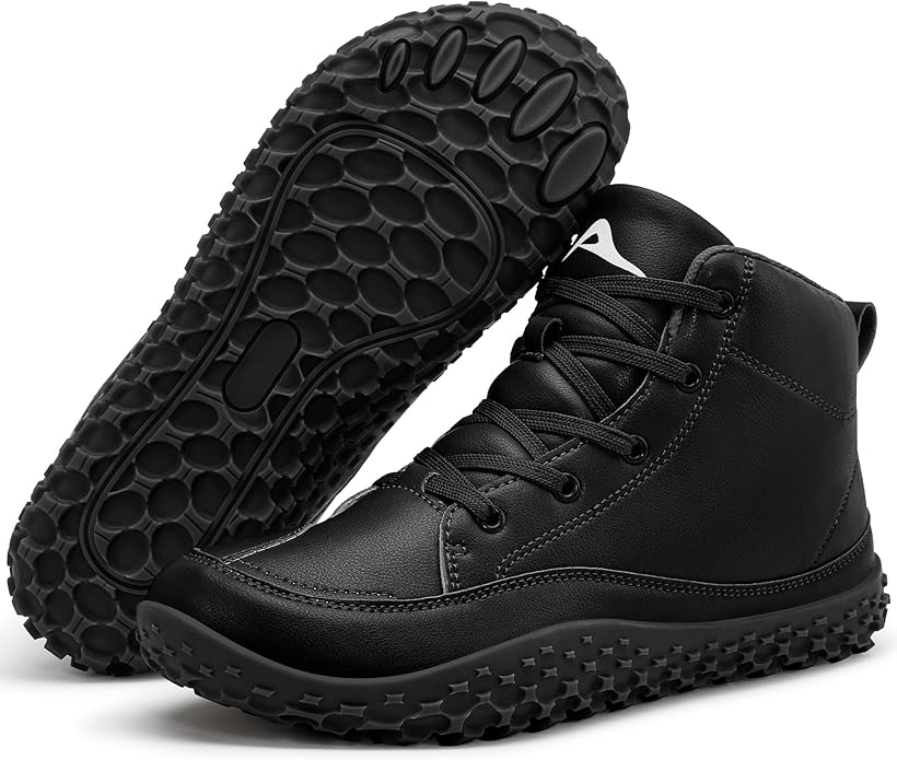 HARENCE Mens Wide Toe Barefoot Boots with Zero Drop Sole for Outdoor Camping Hiking Walking Non-Slip Waterproof