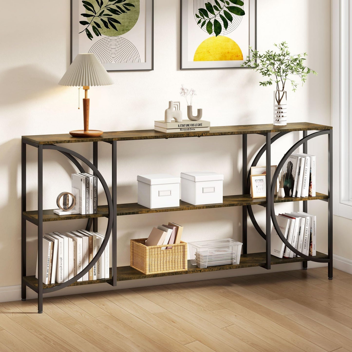ZYKZYK 70.9 Inch Console Table, Farmhouse Entryway Table with 3-Tier Shelves, Narrow Sofa Table for Hallway Living Room Foyer Office, Rustic Brown