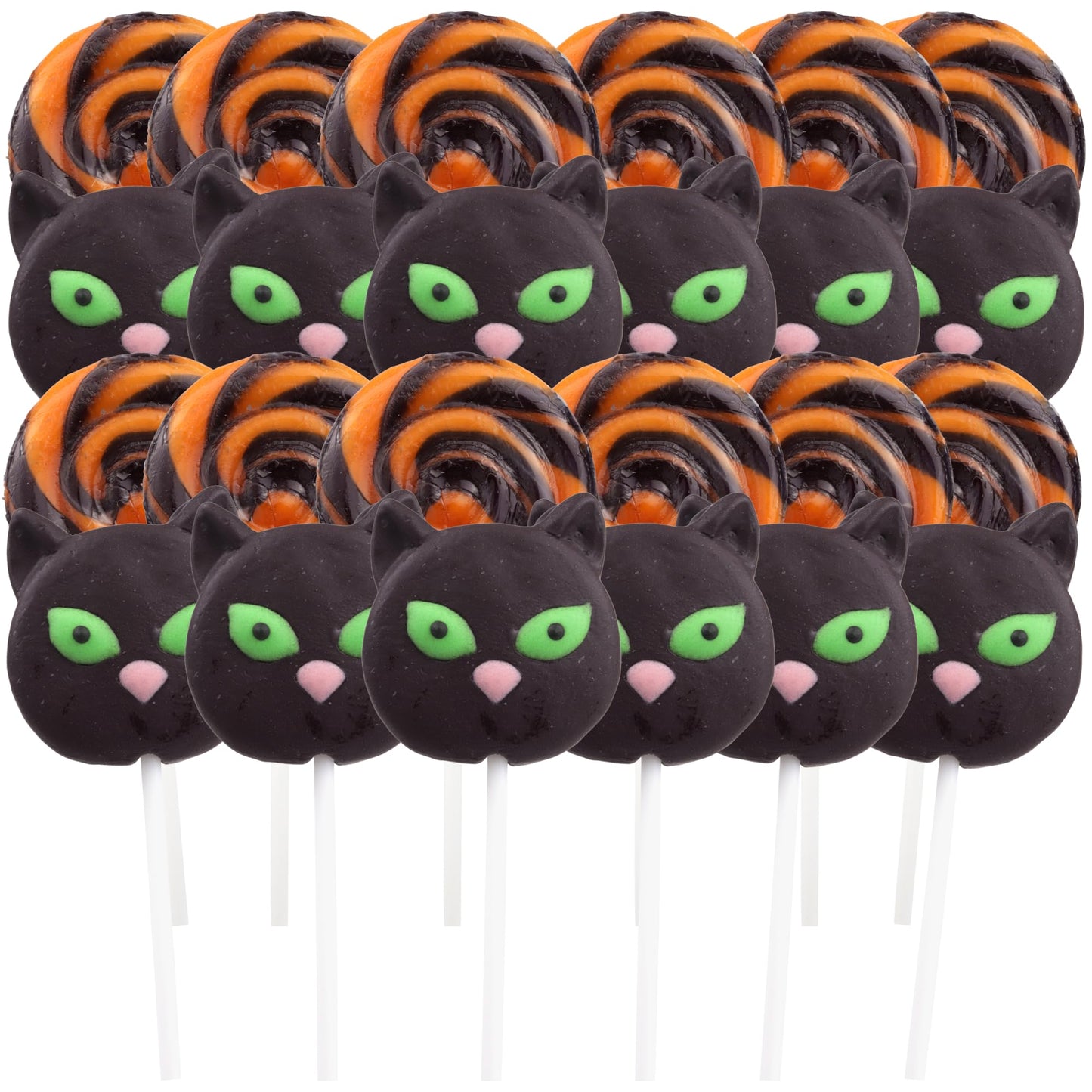 Individually Wrapped Halloween Lollipops, Candy Swirl and Cat Suckers, Trick or Treat Handout Candies, 24 Count
