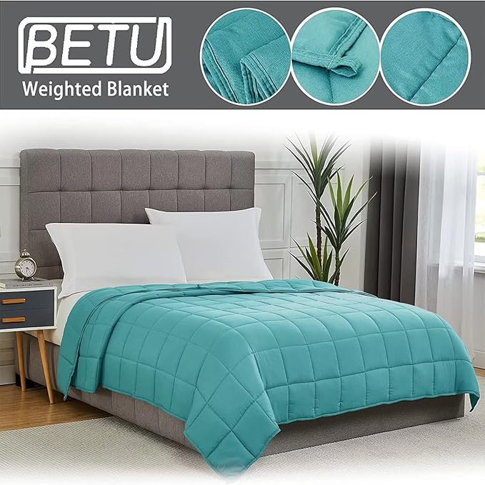 Teal Weighted Blanket for Adults 12lbs, 48"x72", Twin Full Size Cooling Heavy Throw Blanket for 110-130lbs, Microfiber Soft Thick Big Blankets Weighted Comforter Breathable Gift for Sleeping
