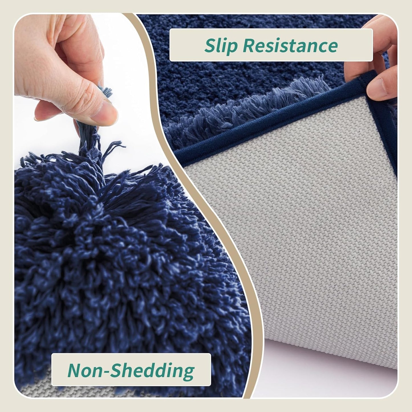 Navy Bathroom Rugs 24x36 Non Slip Fluffy Bath Mat for Bathroom Floor Washable Plush Luxury Bath Rug for Tub Soft Shaggy Absorbent Shower Sink Mat