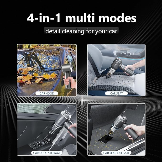 Car Vacuum Cordless, Mini Portable Vacuum Cordless for Car, 4-in-1 20000PA High Power Portable Rechargeable Vacuum Cleaner with Brushless Motor, Small Handheld Vacuum & Air Blower & Pump-Grey