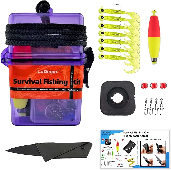 LoDinpo Mini Survival Fishing Kit Small Emergency Fishing Gear Box Pocket Fishing Tackle Travel Fishing Shoebox Surf Survi...
