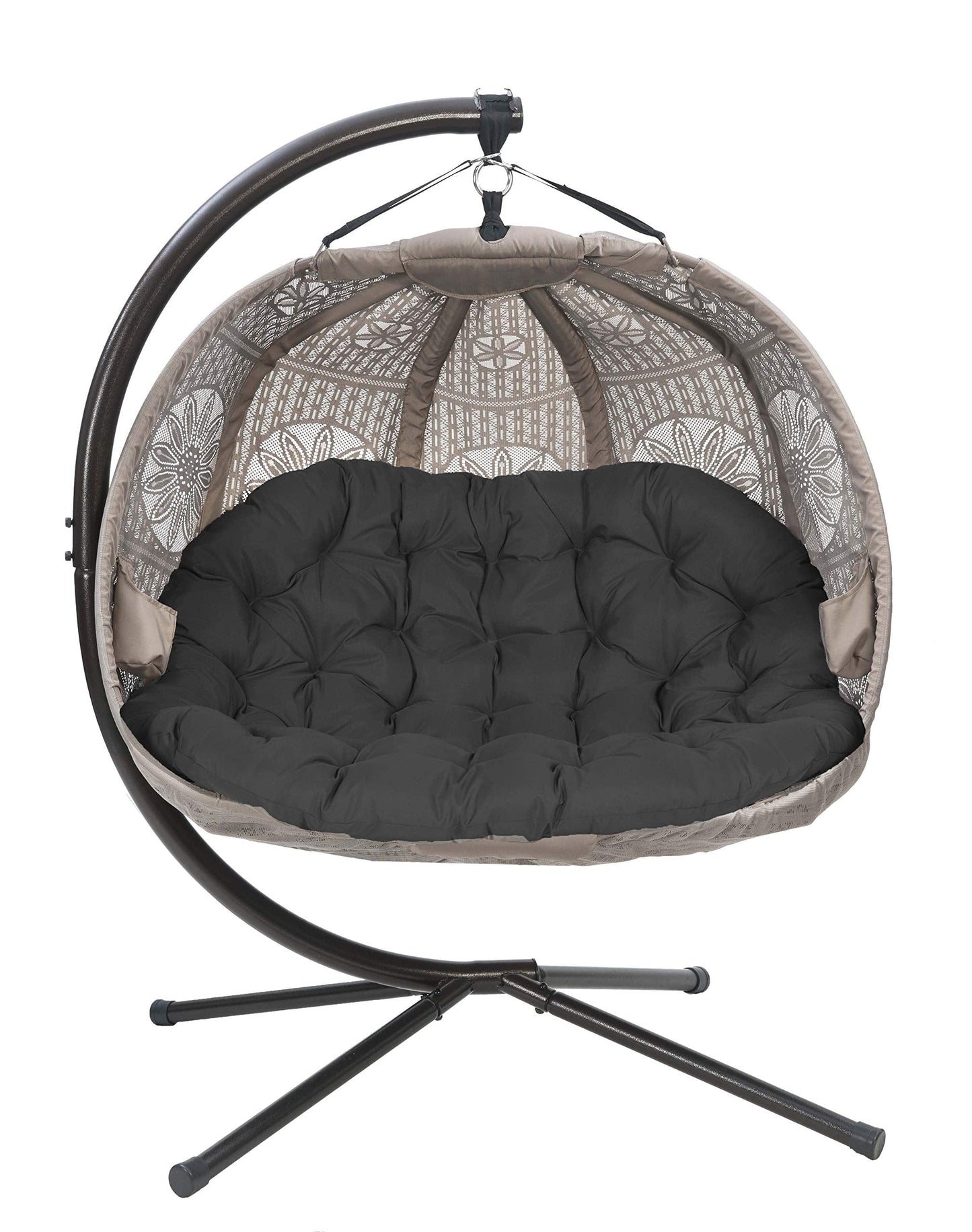 FlowerHouse FHPC100-DCBLK Hanging Pumpkin Loveseat Dreamcatcher with Stand and Cover, Sand/Black Cushion