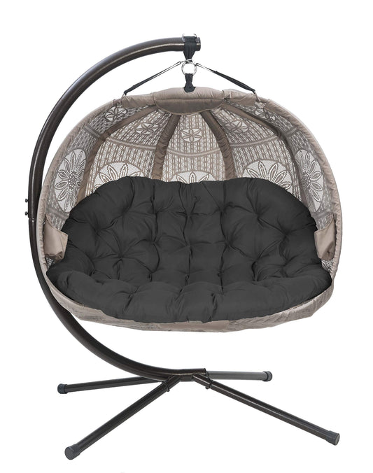 FlowerHouse FHPC100-DCBLK Hanging Pumpkin Loveseat Dreamcatcher with Stand and Cover, Sand/Black Cushion