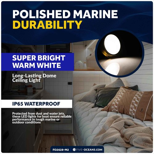 Five Oceans 6-Inch Marine LED Interior Dome Light, 2 Pack, Boat Ceiling LED Lights, Round High Power Downlight, Warm White LED, On-Off Rocker Switch, 12V, Surface Mount for Boat RV Trailer - FO2628-M2