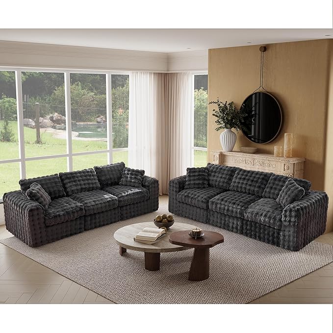TYBOATLE 135’’ Boneless Slow-Rebound Memory Foam Couch, Cloud Sectional Couches for Living Room w/Upgraded Fabric, Deep Seat Comfy Fluffy U Shaped Modular Sectional Sofa w/Chaise (Grey, 6U)