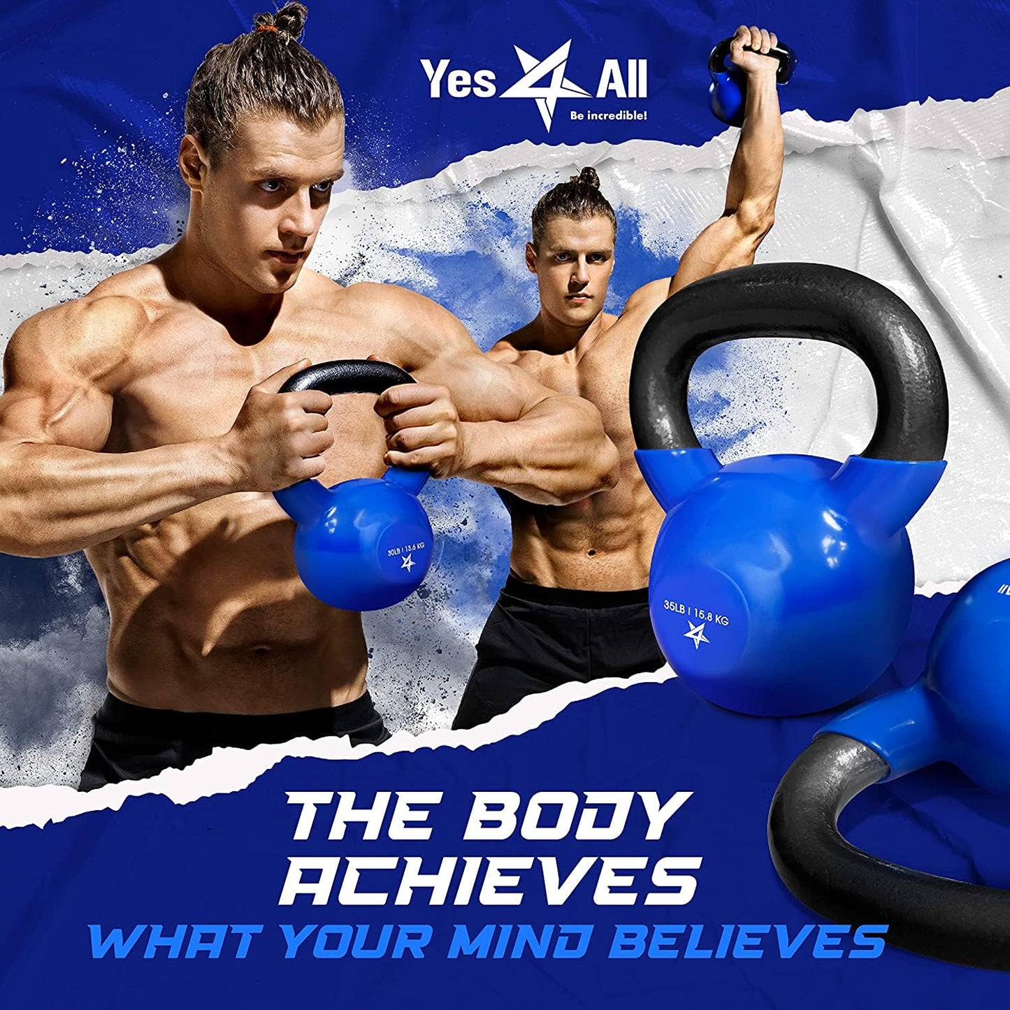 Yes4All Kettlebell, 10 lb Vinyl Coated Cast Iron Strength Training Kettlebells for Home Gym Exercises, Heavy Weights Gym, Fitness, Full Body Workout Equipment, Push up, Grip, Strength Training - Blue
