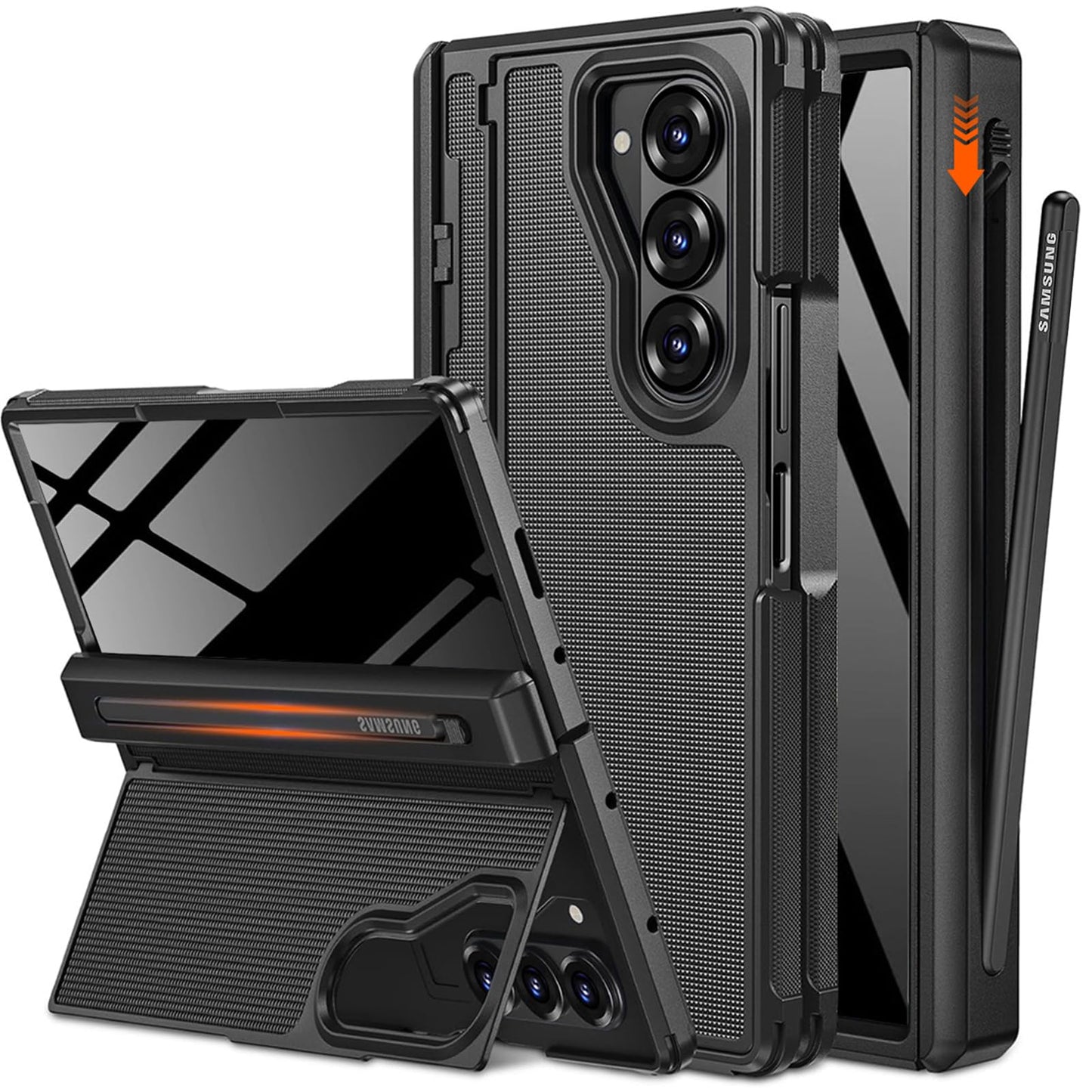 Ninki For Samsung Galaxy Z Fold 6 Case With S Pen Holder & Invisible Kickstand,Built In Privacy Screen Protector And Hinge,Shock