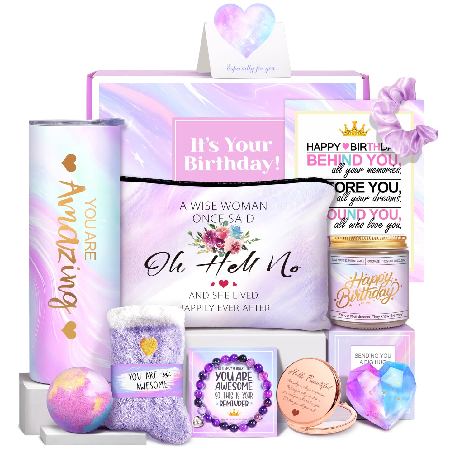HSOEIXL Happy Birthday Gifts for Women, Best Friend Birthday Gifts Basket for Girls Her Daughter Niece Granddaughter Female Sister Mom Coworker, Spa Gift Basket for Women