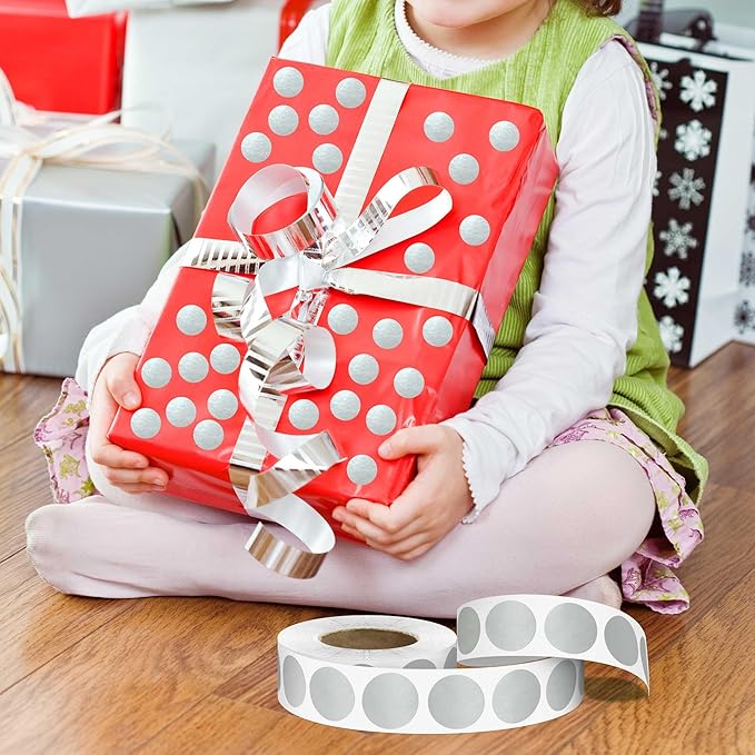 0.75 Inch Multi - Purpose Removable Labels,1000 PCS 3/4" Silver Stickers for Classroom, Papers, Market, Price Tags, and Library Book Labels. Non - Printable Round Colored Dots