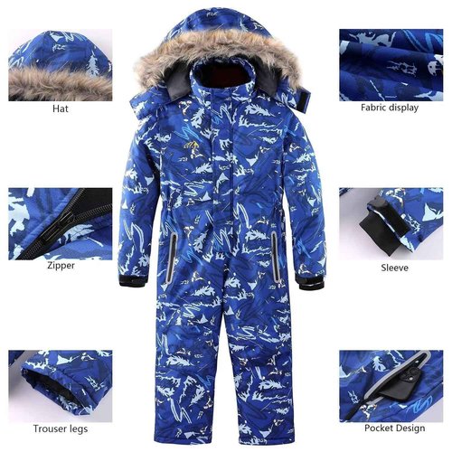OHSNMAKSL Kid's Snowsuits Boys Ski Suits Jackets Girls Waterproof Coats Jumpsuits Winter Snowboarding Outdoor23HXF-Boy-Snow/Blue-10-12